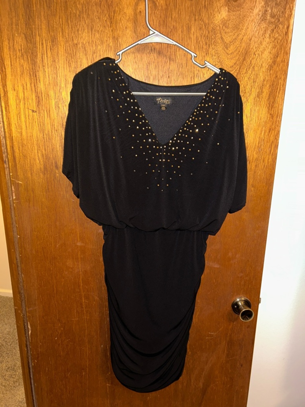 Thalia Sodi Black Midi Dress with Gold Stud Accents
